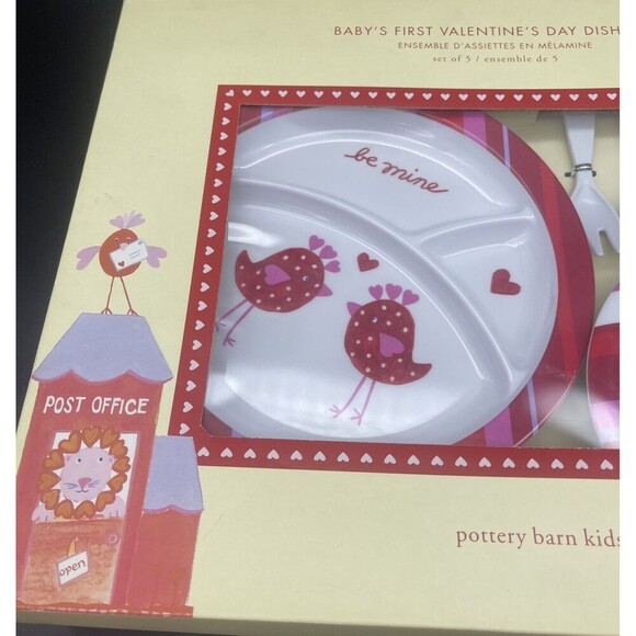 Pottery Barn Kids VALENTINES DAY Melamine 5 Piece Dish Set NEW - Picture 2 of 4